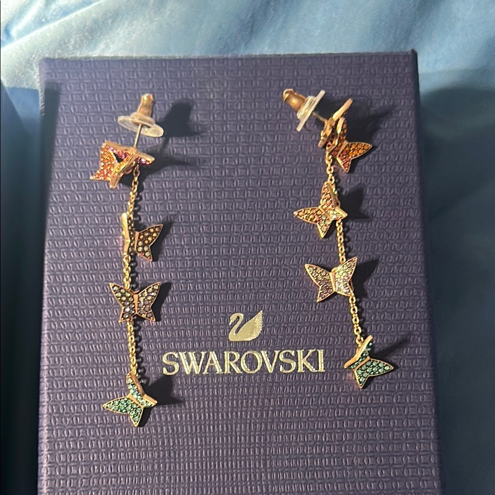 Swarovski Gold and Orange Star Drop Earrings